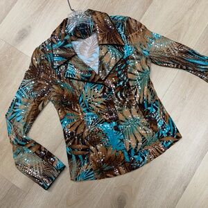 Vintage Clara S. Tropical long sleeve sequins festive Hawaiian top XS